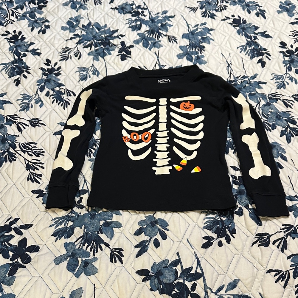 Carter's Black Skeleton Shirt with White and Orange Accents